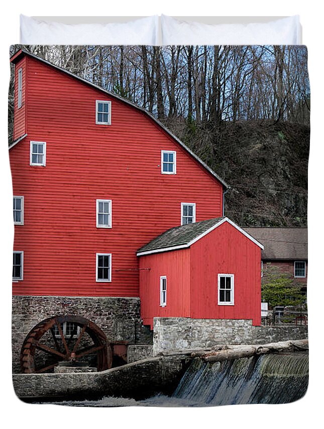 Red Mill Duvet Cover featuring the photograph The red mill historical landmark. by Sam Rino