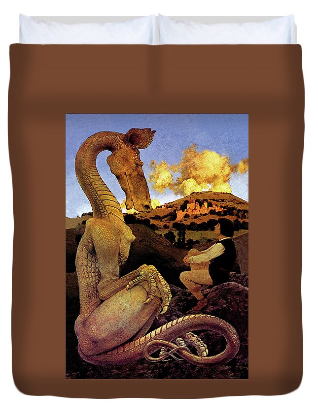 Dragon Duvet Cover featuring the painting The Reluctant Dragon by Maxfield Parrish