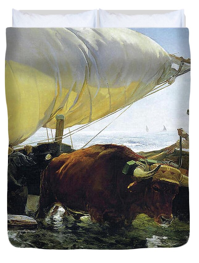 Return From Fishing Of 1905 Duvet Cover featuring the painting The Return from Fishing of 1905 by Juaquin Sorolla
