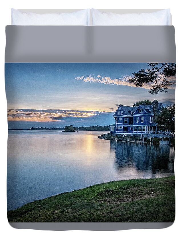 St Lawrence Seaway Duvet Cover featuring the photograph The River At Dawn by Tom Singleton