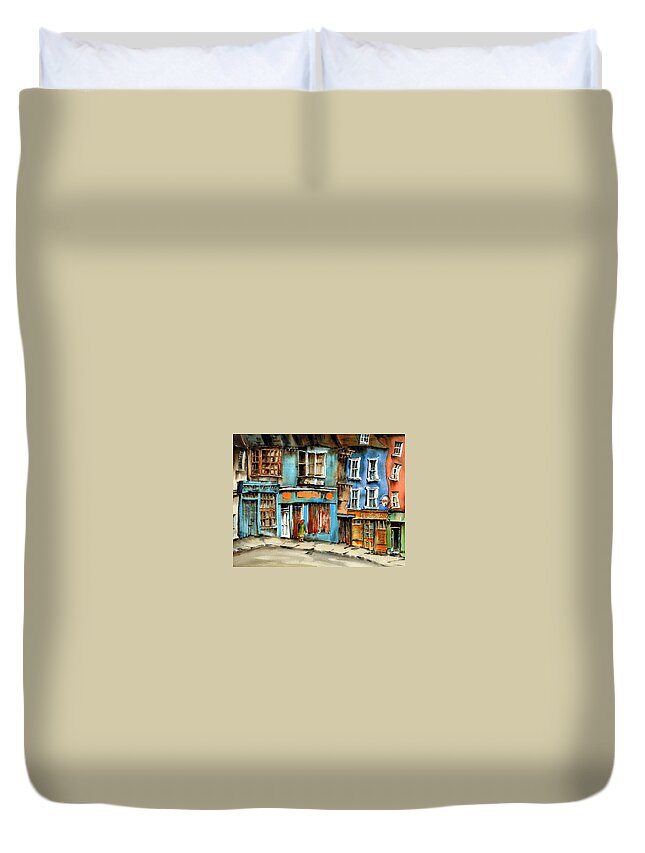 Pubs Duvet Cover featuring the jewelry The Spa Inn, Cork City by Val Byrne
