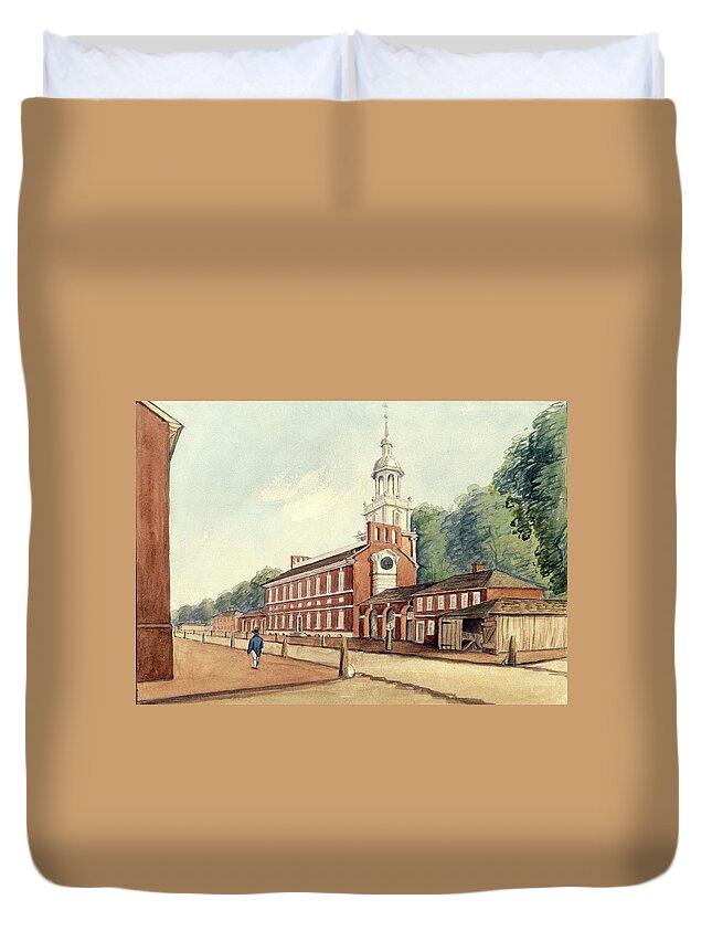 William Breton Duvet Cover featuring the drawing The State House in 1778 by William Breton