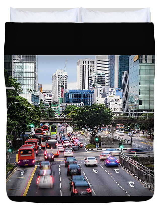 High Angle View Duvet Cover featuring the photograph The streets of Singapore by Didier Marti