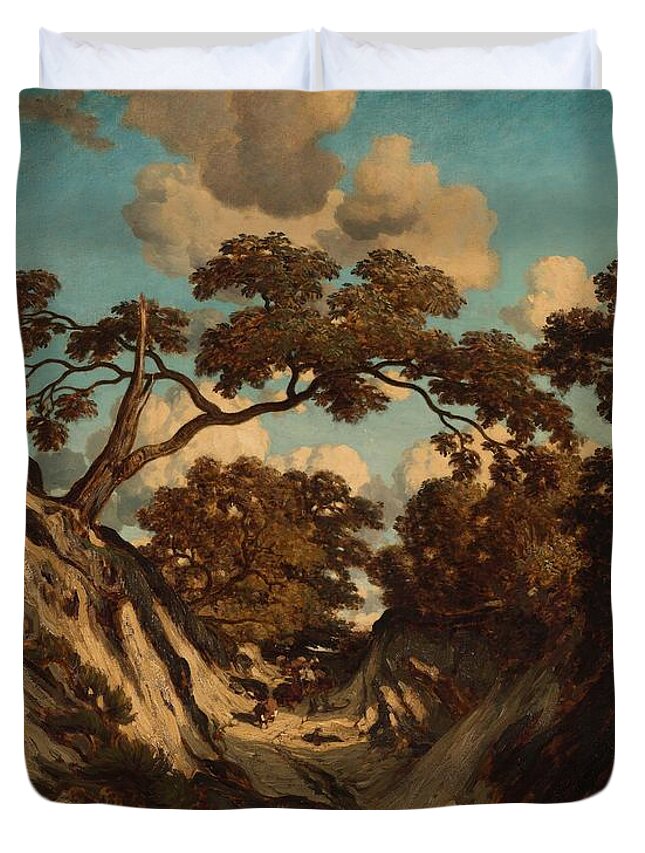 Jules Dupre Duvet Cover featuring the painting The Sunken Path. by Jules Dupre