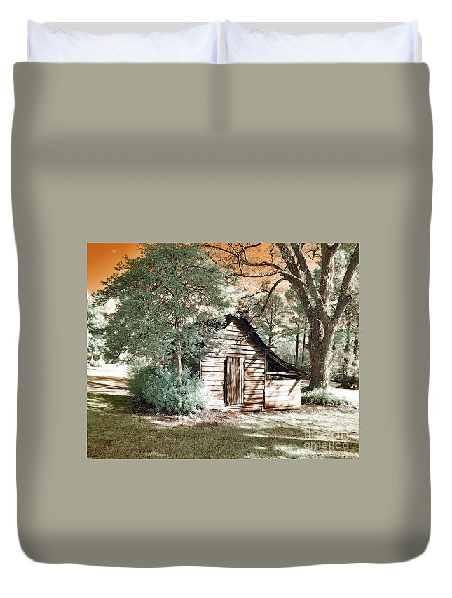 Infrared Duvet Cover featuring the photograph The Tool Shed by Stephanie Petter Garrett