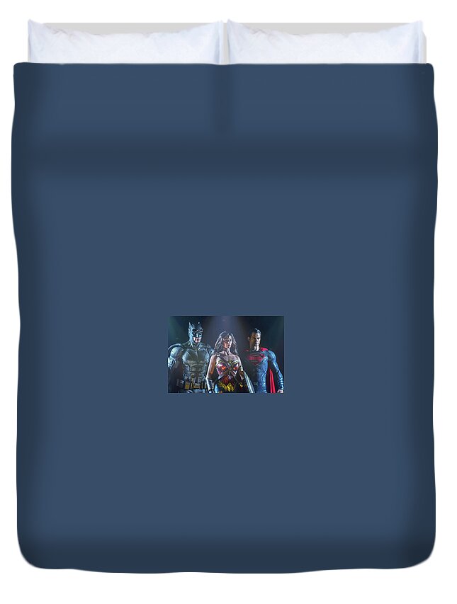 Justice League Duvet Cover featuring the digital art The Trinity by Jeremy Guerin