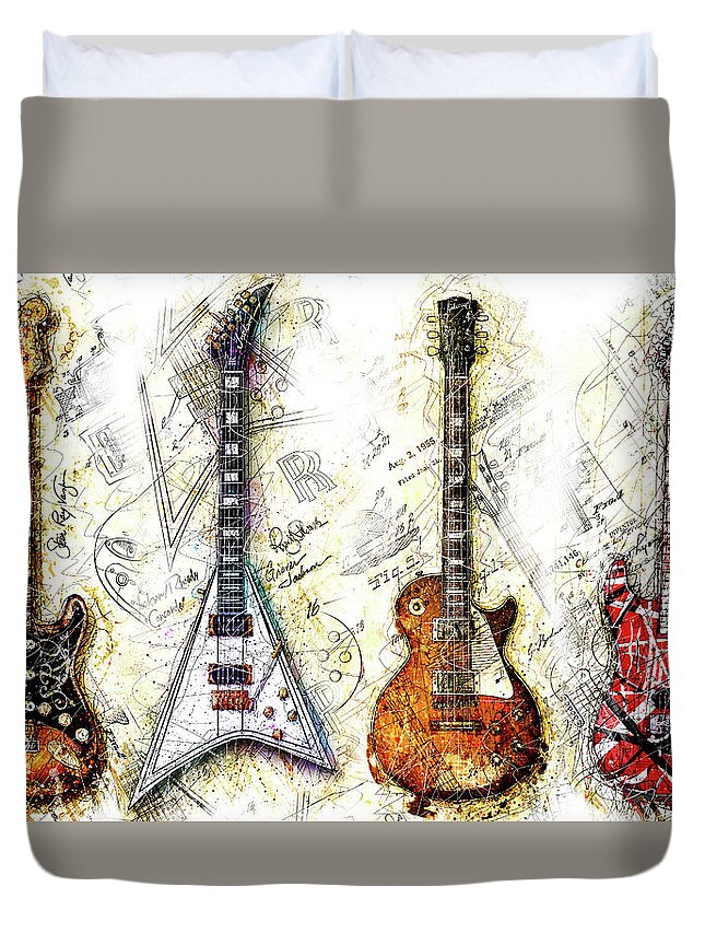 Guitar Duvet Cover featuring the digital art The Usual Suspects by Gary Bodnar