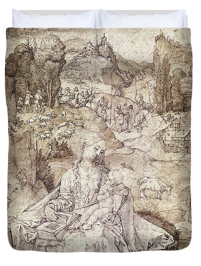 16th Century Duvet Cover featuring the painting The Virgin Mary In The Middle Of A Landscape, 1503 by Albrecht Dürer Or Duerer