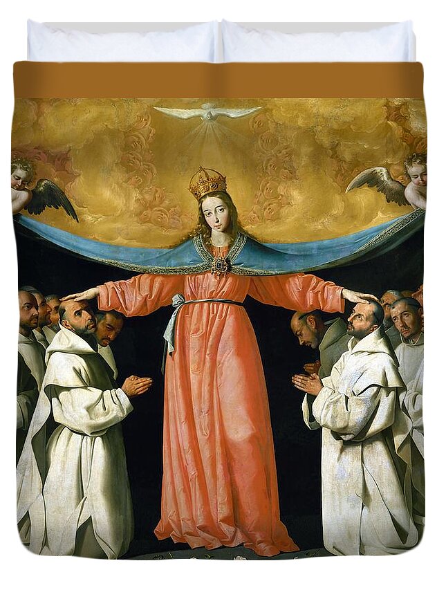 Espiritu Santo Duvet Cover featuring the painting The Virgin of the caves. Virgen de las cuevas -or Virgen de la misericordia-. 17th century. by Francisco de Zurbaran -c 1598-1664-