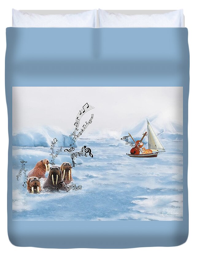 Walrus Duvet Cover featuring the mixed media The Walrus Choir by Colleen Taylor