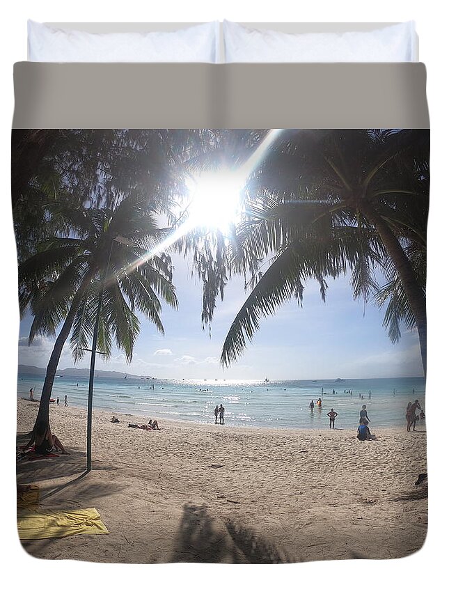 Boracay Duvet Cover featuring the photograph The white beach in Boracay island by Nakayosisan Wld