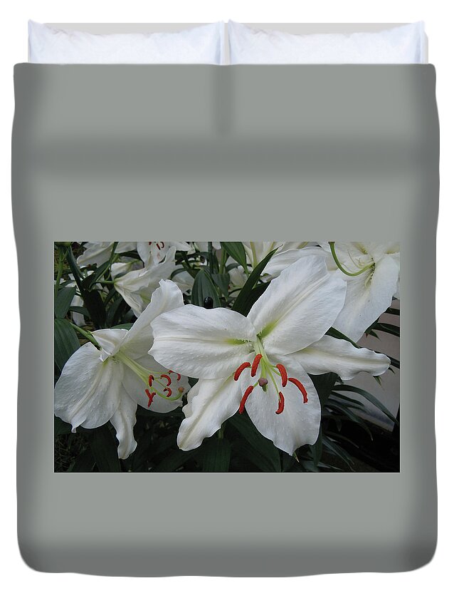 White Duvet Cover featuring the painting The White Flower by Jason Pierce