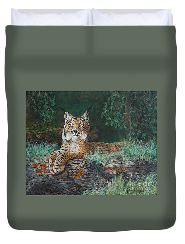 Cat Duvet Cover featuring the painting The Wild Cat by Bob Williams