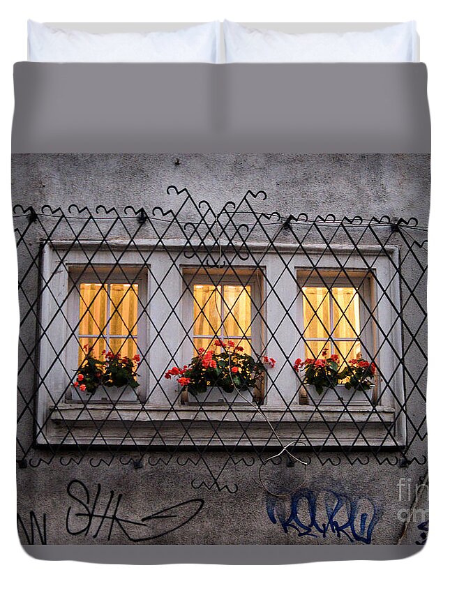 Street Duvet Cover featuring the photograph The windows of Sofia by Yavor Mihaylov