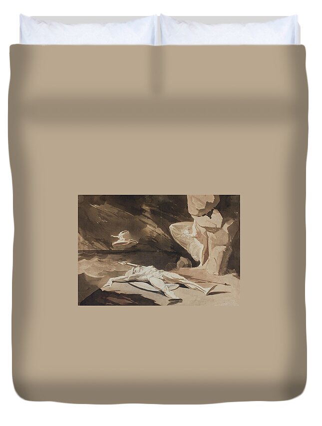 18th Century Art Duvet Cover featuring the drawing Thetis Mourning the Body of Achilles by Henry Fuseli