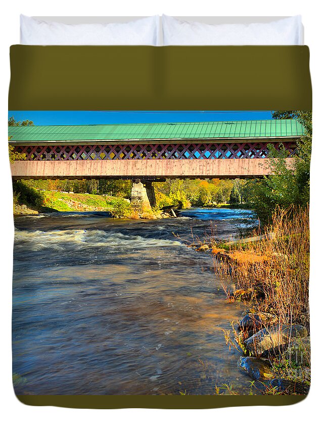 Thompson Covered Bridge Duvet Cover featuring the photograph Thompson Covered Bridge Over The Ashuelot River by Adam Jewell
