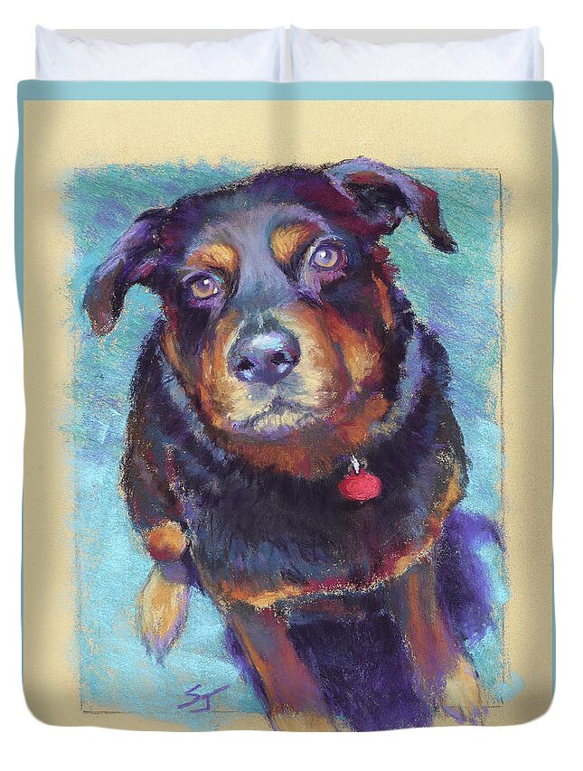 Rottweiler Duvet Cover featuring the painting Those Eyes by Susan Jenkins