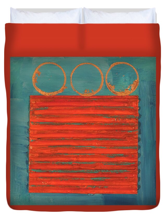 Three Imperfect Circles Duvet Cover featuring the painting Three Imperfect Circles by Bill Tomsa