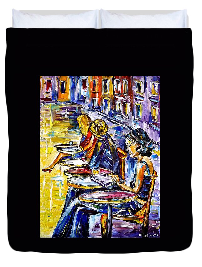 I Love Paris Duvet Cover featuring the painting Three Parisiennes by Mirek Kuzniar