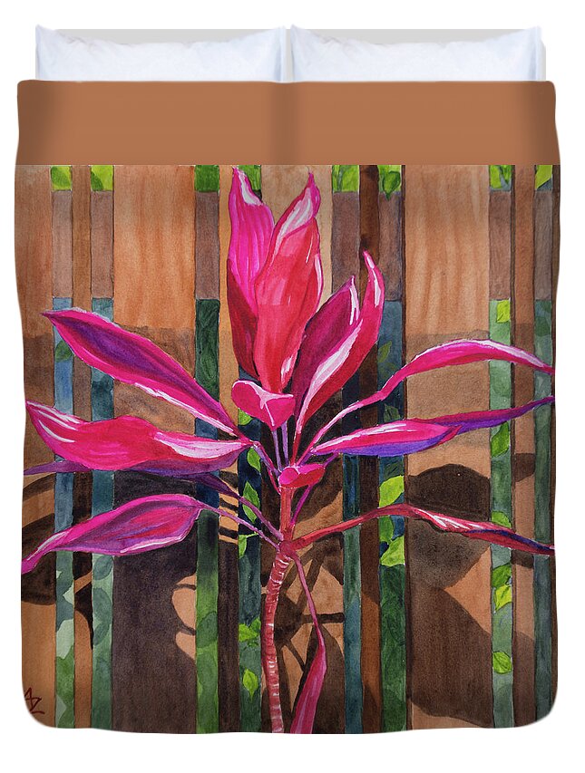 Ti Plant Duvet Cover featuring the painting Ti Plant by Margaret Zabor