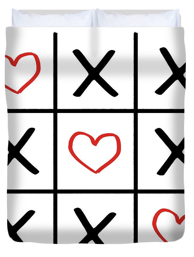Tic Duvet Cover featuring the mixed media Tic Tac Valentine Toe by Sundance Q