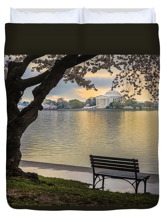 Tidal Basin Duvet Cover featuring the photograph Tidal Basin With Cherry Blossoms And by Drnadig