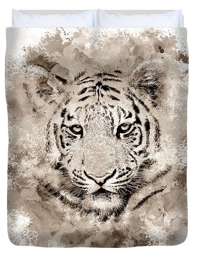 Tiger Duvet Cover featuring the digital art Tiger 4 by Lucie Dumas