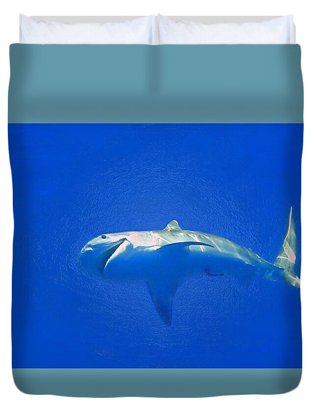 Tiger Shark Duvet Cover featuring the photograph Tiger by Climate Change VI - Sales