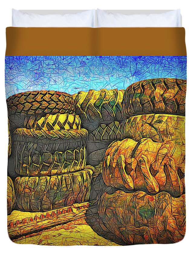 Tire Stacks Duvet Cover featuring the photograph Tire Stacks by Bellesouth Studio
