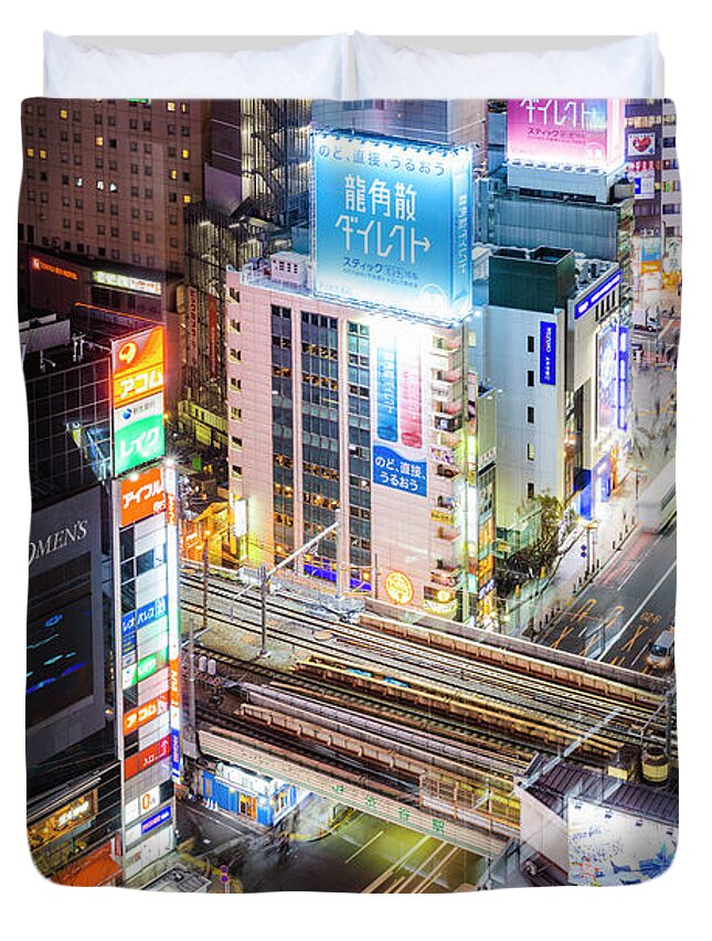 Tokyo Night Duvet Cover featuring the photograph Tokyo lights, Japan by Matteo Colombo