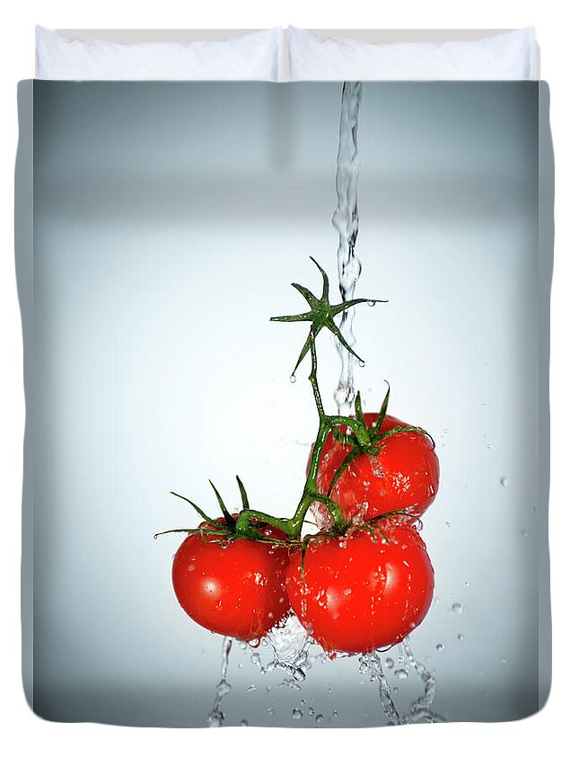 White Background Duvet Cover featuring the photograph Tomato by 101cats
