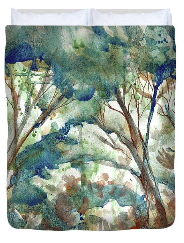 Landscape Louisiana Interior Design Alligator Aligator Water Wetlands Land Set Design Modern Landscape Abstract Landscape Blue Purple Cypress Trees Fishing Painting Bayou Scene Swamp Watercolor Abstract Impressionism Water Bayou Lake Verret Blue Set Design Iris Abstract Painting Abstract Landscape Trees Fishing Painting Bayou Scene Cypress Trees Swamp Duvet Cover featuring the painting Top Tree Study by Francelle Theriot