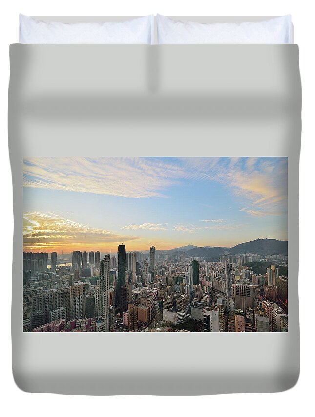 Tranquility Duvet Cover featuring the photograph Top View Of Kowloon by Mikelukphotography