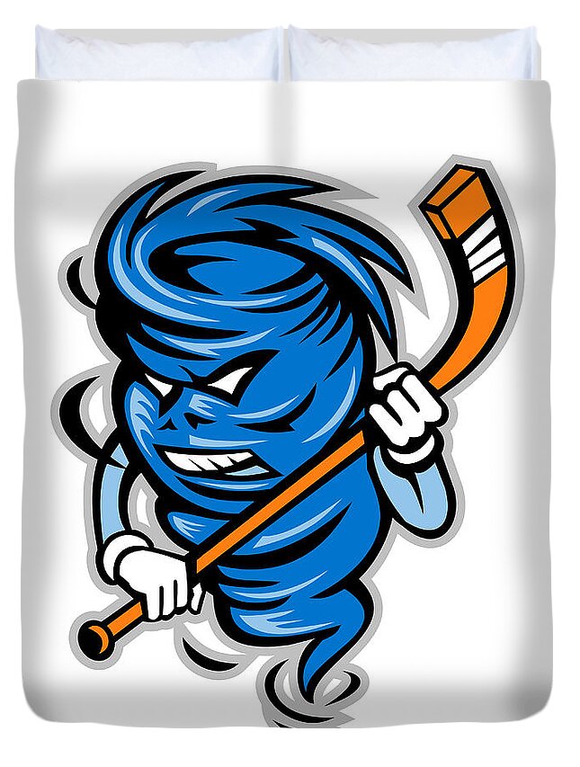 Mascot Duvet Cover featuring the digital art Tornado Ice Hockey Player Mascot by Aloysius Patrimonio