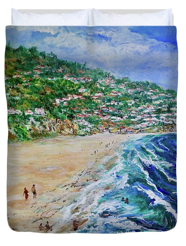 Torrence Beach Duvet Cover featuring the painting Torrance Beach, Palos Verdes Peninsula by Tom Roderick
