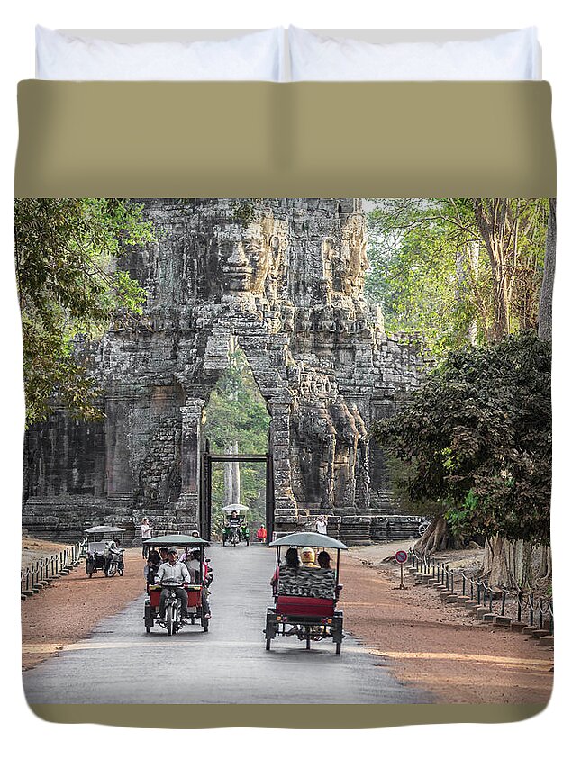 Tranquility Duvet Cover featuring the photograph Tourists In Tuk Tuk, Angkor Thom by Cultura Rm Exclusive/gary Latham