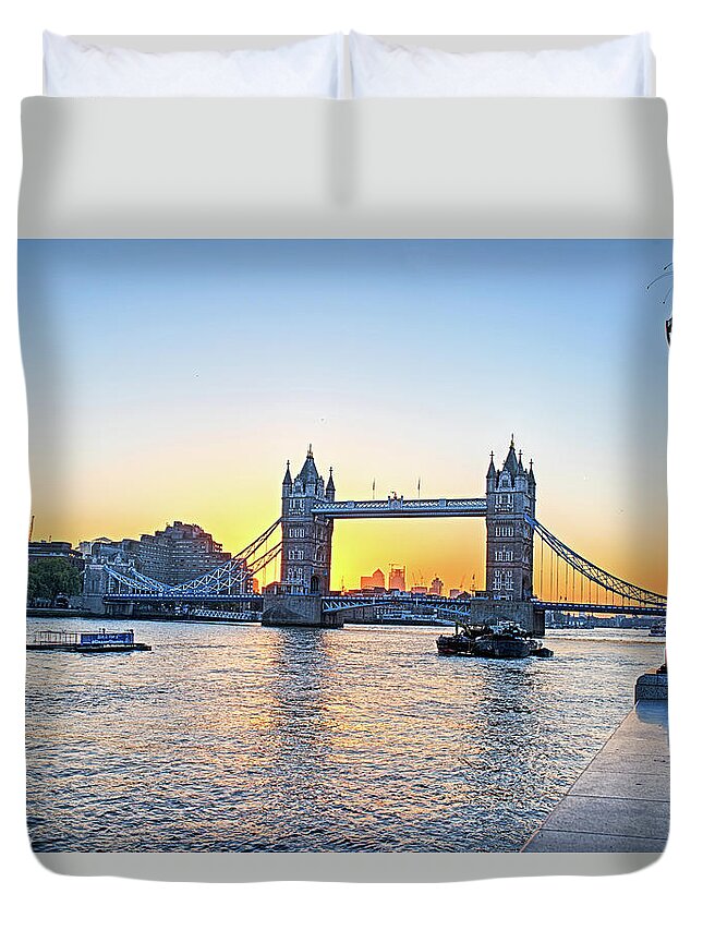 London Duvet Cover featuring the photograph Tower Bridge at Sunset London UK United Kingdom England by Toby McGuire