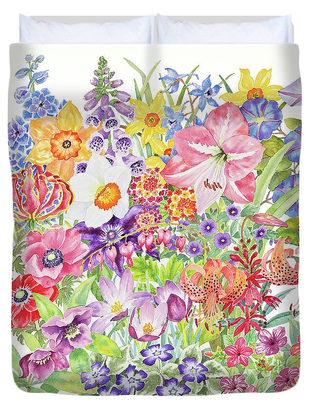 Floral Duvet Cover featuring the painting Toxic Tango IV Fateful Flowers by Lucy Arnold