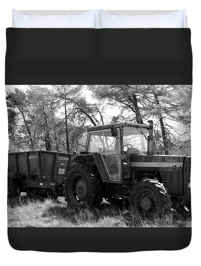 Old Duvet Cover featuring the photograph Tractor and the trail by Lukasz Ryszka