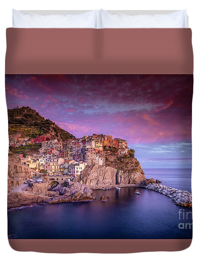 Marco Crupi Duvet Cover featuring the photograph Tramonto Sunset in Manarola by Marco Crupi