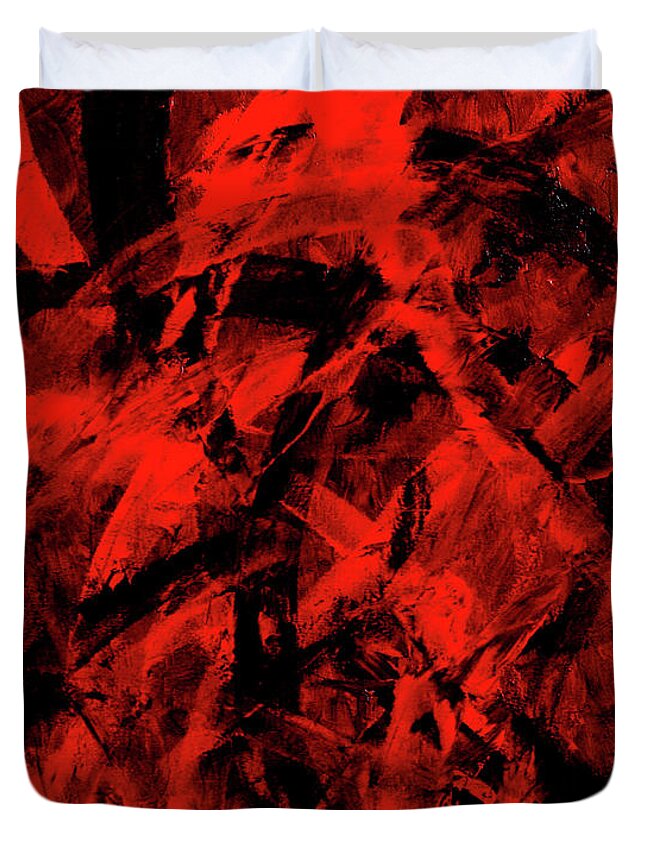 Red Duvet Cover featuring the painting Transitions with Red and Black by Dean Triolo