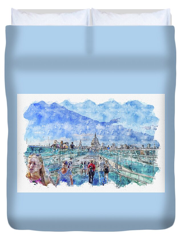 Travel Duvet Cover featuring the digital art Travel #watercolor #sketch #travel #sky by TintoDesigns