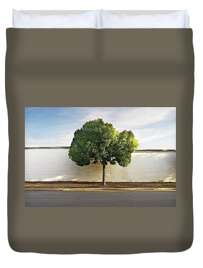 Tranquility Duvet Cover featuring the photograph Tree And Wall by Copyright Jeff Seltzer Photography