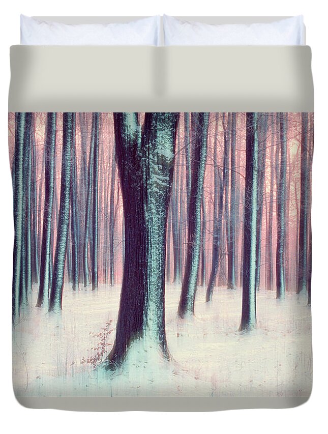 Snow Duvet Cover featuring the photograph Tree Trunks In Winter by Martin Ruegner