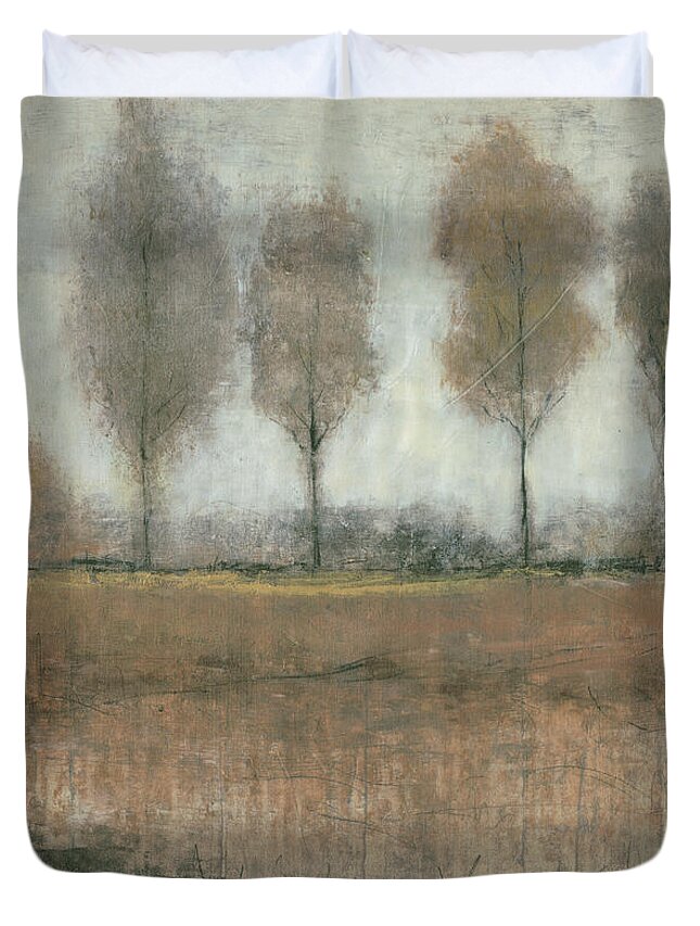 Embellished Duvet Cover featuring the painting Treeline Fog II by Tim Otoole