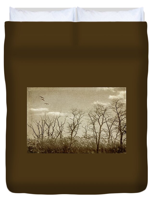 Trees Duvet Cover featuring the photograph Treescape In Sepia by Cathy Kovarik