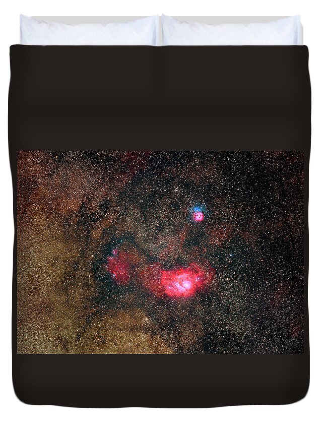 Sky Duvet Cover featuring the photograph Trifid Nebulae And Lagoon Nebula by Imagenavi