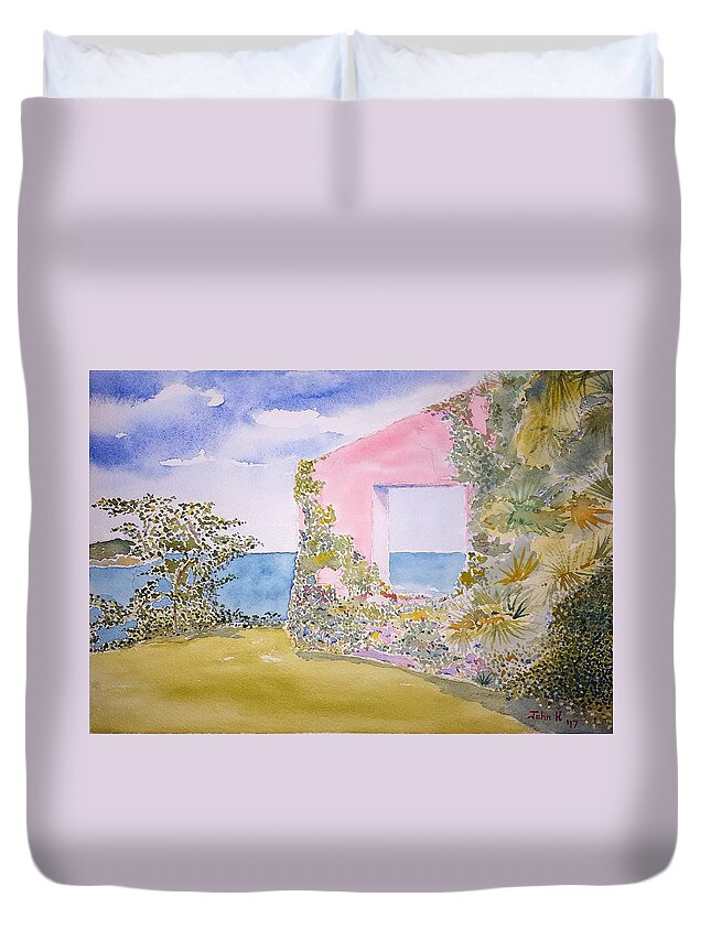 Watercolor Duvet Cover featuring the painting Tropical Lore by John Klobucher