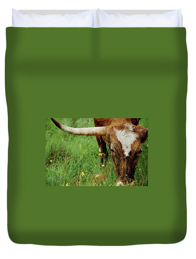 Horned Duvet Cover featuring the photograph True Texas Longhorn by Flashpoint