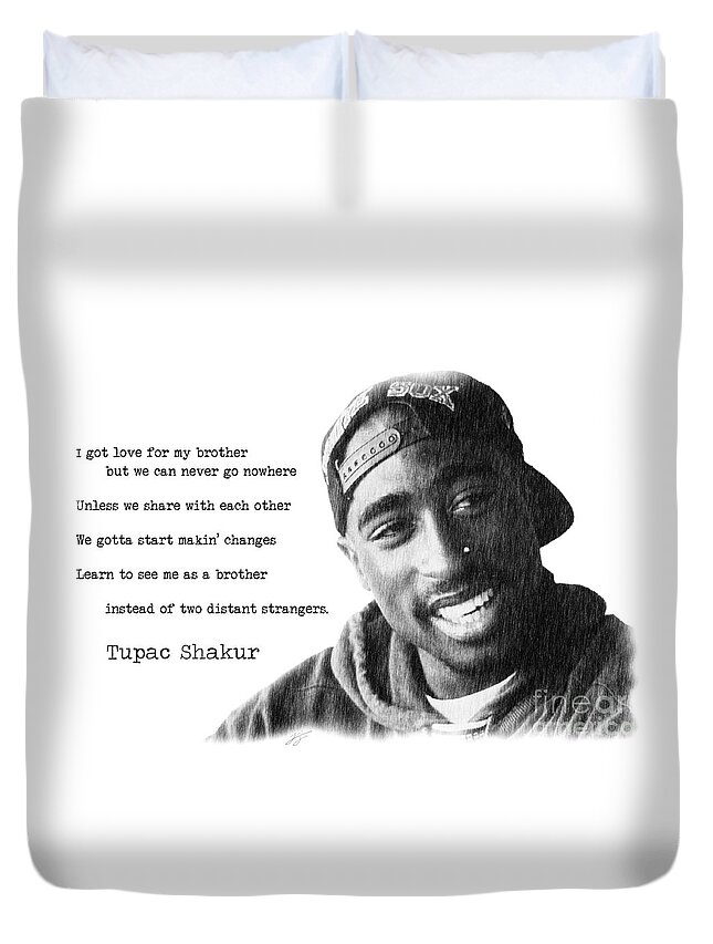 2pac Duvet Cover featuring the drawing Tupac by Jonas Luis